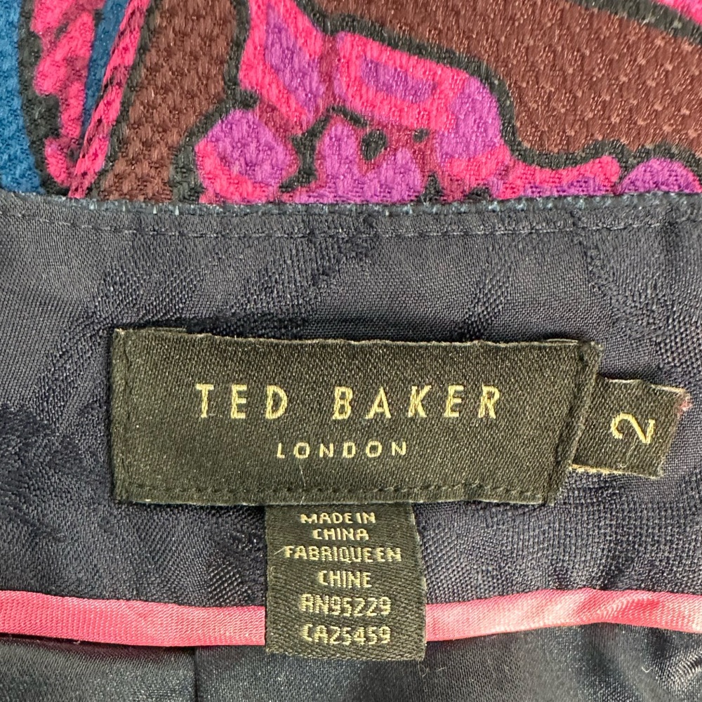 TED BAKER LONDON Oriental Paisley A Line Skirt Navy and Pink Luxury Gold Zip 2-4 - Picture 9 of 10